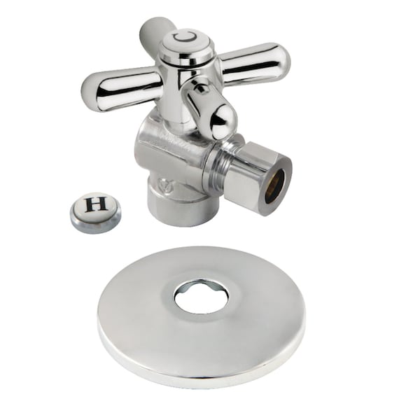 1/2" Sweatx3/8" OD Comp Quarter-Turn Angle Stop Valve W/ Flange, Chrome